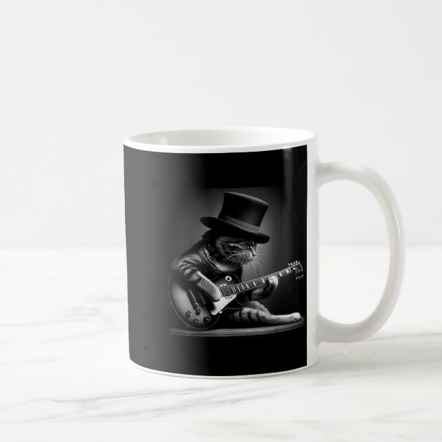 Mug Cat Playing Guitar - Funny Rock Music Guitar Cat F (Droite)