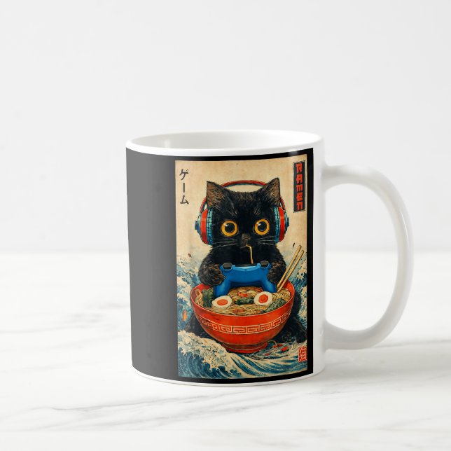Mug Cat Ramen Japanese Funny Graphic Tees Kawaii Cat A (Droite)