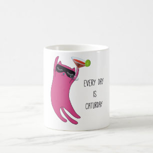 Mug Cat rose pâle avec Martini tous les jours Caturday