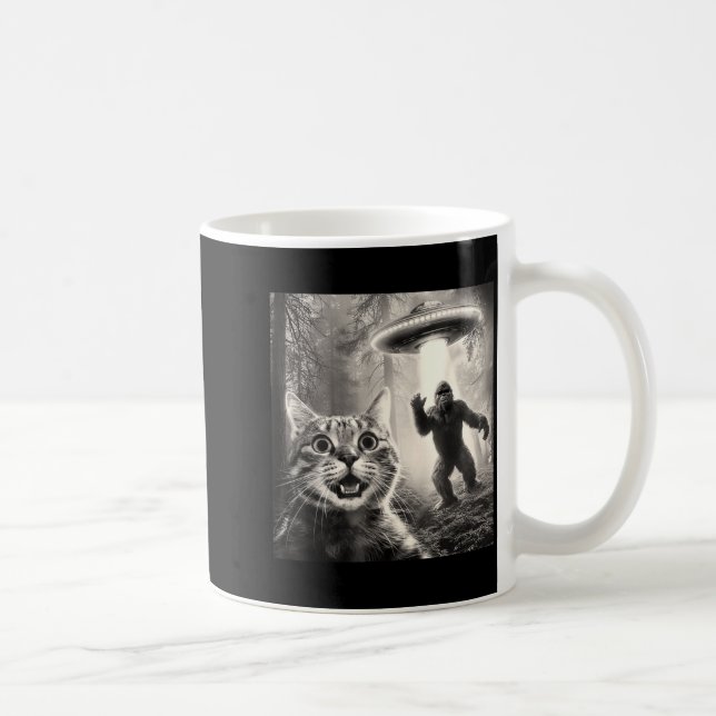 Mug Cat Selfie Forest Trees Alien Ufo Bigfoot Humor Sa (Droite)
