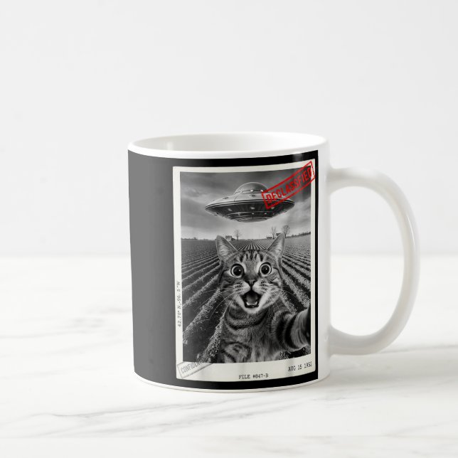 Mug Cat Selfie Ufo Alien Funny Surprised Cat Meme Men  (Droite)