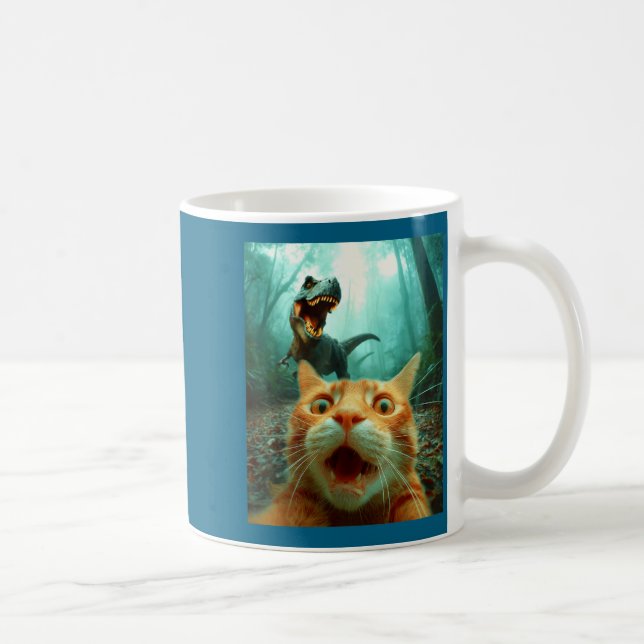 Mug Cat Selfie With T-rex Dinosaur Trex Dino Men Women (Droite)