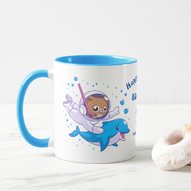 Mug Cat sous-marin et coutume de dauphin (Avec donut)