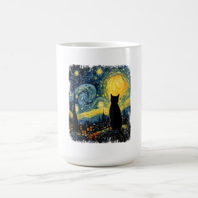 Mug Cat Starry Night Van Gogh Cat for Cat Lover Cat Mo (Centre)