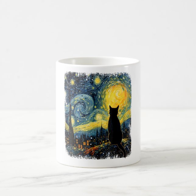 Mug Cat Starry Night Van Gogh Cat for Cat Lover Cat Mo (Centre)