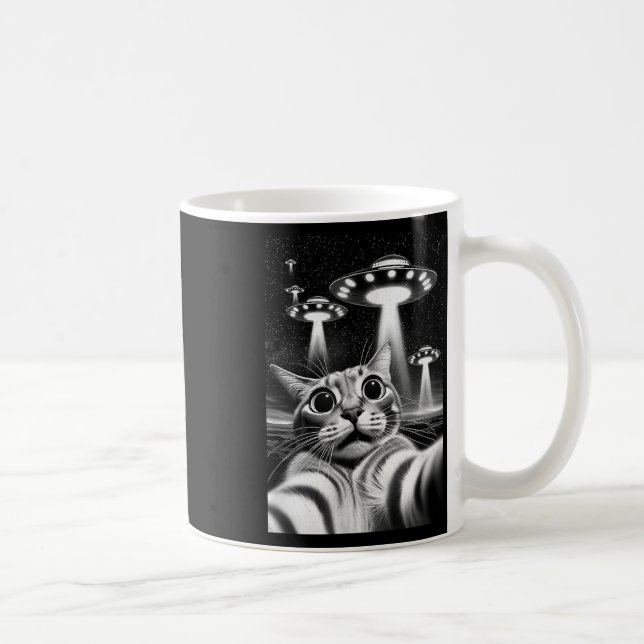Mug Cat Ufo _ Funny Invasion Mème Retro Alien Cat Ufo (Droite)