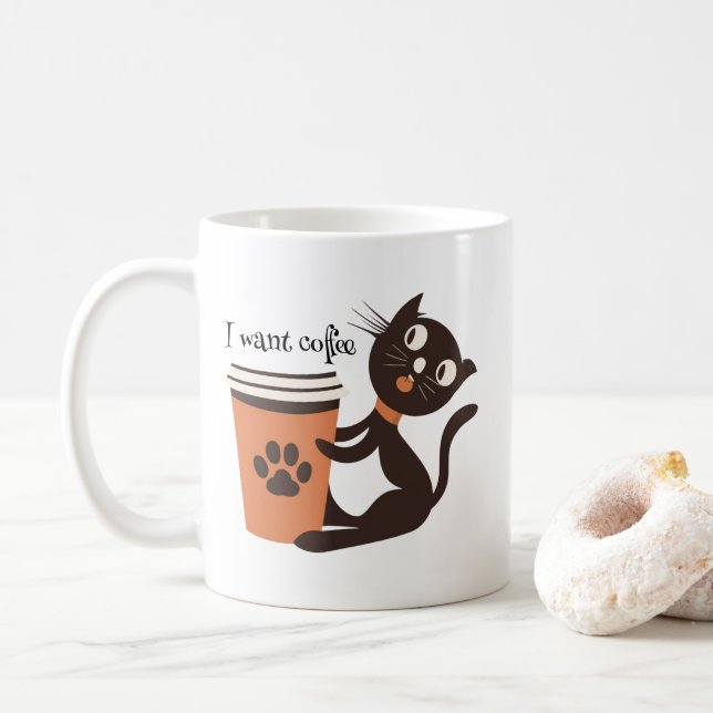 Mug Cat veut du café drôle (Avec donut)