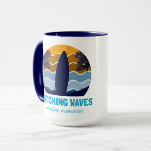 Mug Catching Waves Surboard Retro Sunset Beach