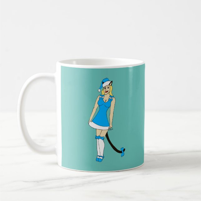 Mug Catgirl de Noël bleu (Gauche)