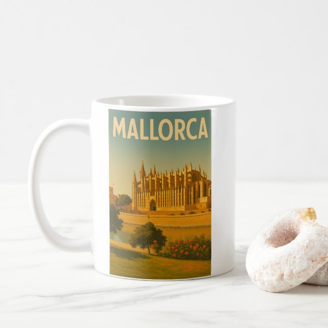Mug Cathédrale Rétro Vintage de Majorque (Avec donut)