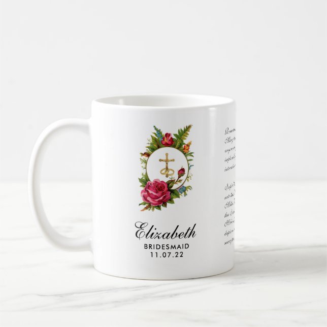Mug Catholique Roses Rouges Crucifix Prière Bridesmaid (Gauche)