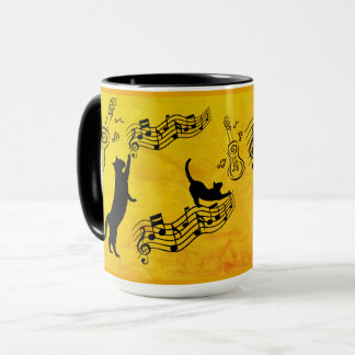 Mug Cats Are Like Music: Staffs & Guitars Golden Hue