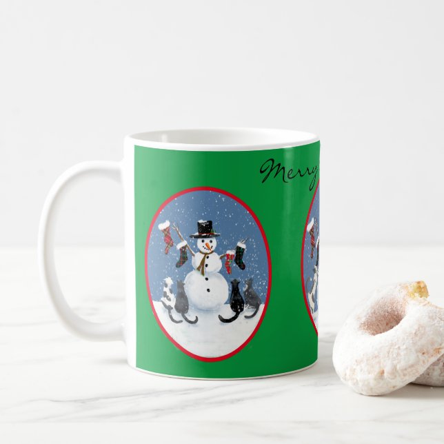 Mug Cats Snowman Story Fêtes Personnalisées (Avec donut)