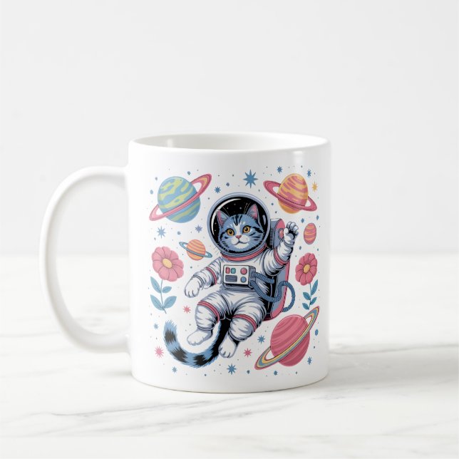Mug Catstronaut cosmique dans Neon Space Vaporwave (Gauche)