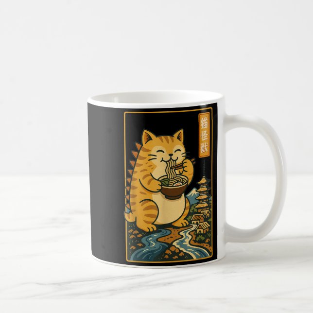 Mug Catzilla drôle Anime Ramen Chat japonais Hommes Fe (Droite)