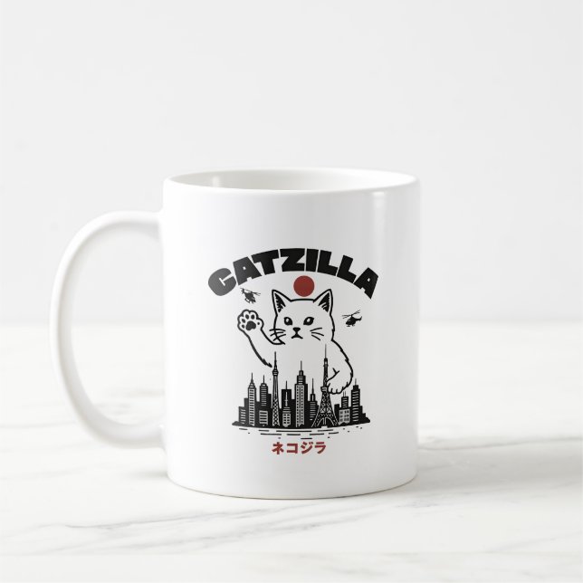 Mug Catzilla - Drôle Chat Godzilla Parodie (Gauche)