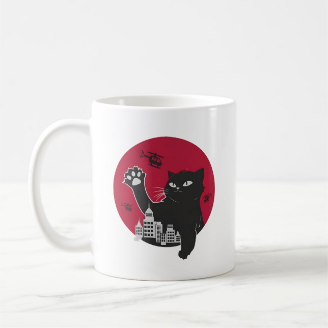 Mug Catzilla - Parodie de chat noir géant avec la vill (Gauche)