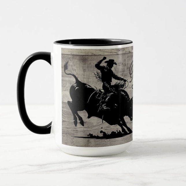 Mug Cavalier de taureau personnalisé Rodéo Rustique (Gauche)
