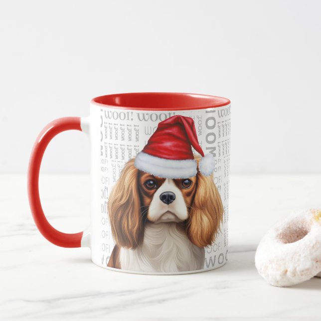 Mug Cavalier King Charles Dog Père Noël sur Woof Arriè (Avec donut)