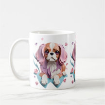 Cavalier King Charles Fleurs Papier Coupe Art