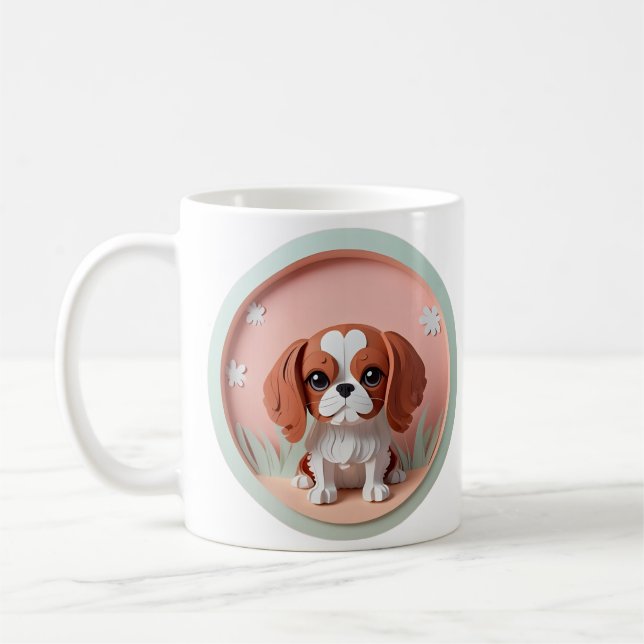 Mug Cavalier King Charles Pink Pastel Coupe papier (Gauche)