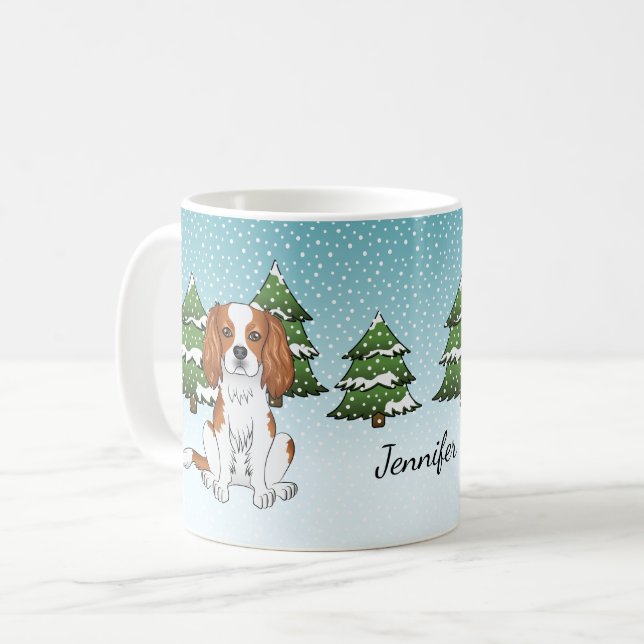 Mug Cavalier King Charles Spaniel Blenheim en Hiver (Devant gauche)