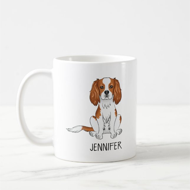 Mug Cavalier King Charles Spaniel Blenheim & Nom (Gauche)