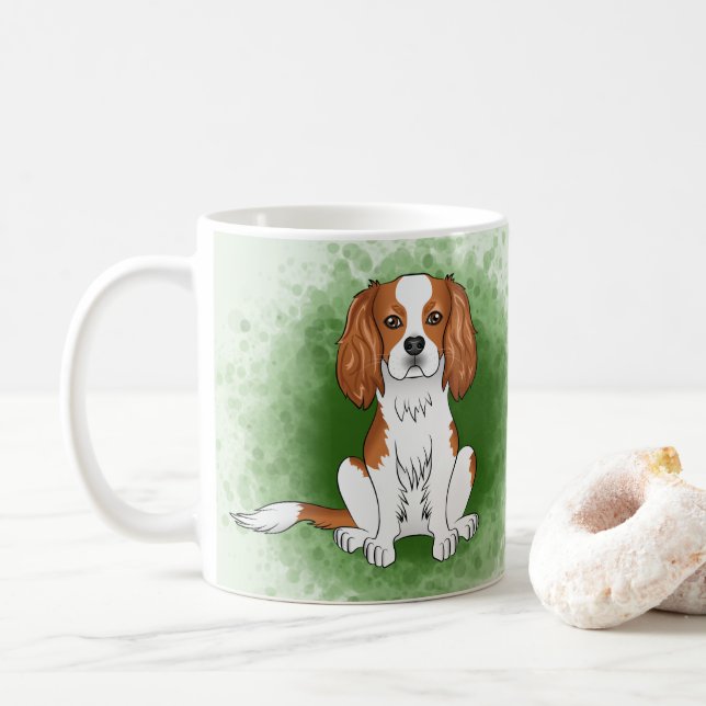 Mug Cavalier King Charles Spaniel Blenheim sur fond ve (Avec donut)