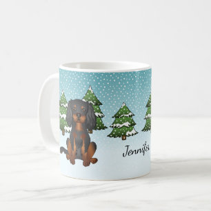 Mug Cavalier King Charles Spaniel noir et feu en hiver
