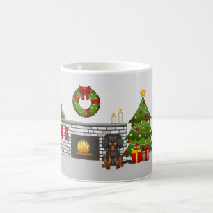Mug Cavalier noir et fauve dans une salle de Noël