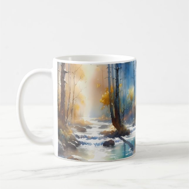 Mug Cavalière de rivière à l'aquarelle Forêt Lumière (Gauche)