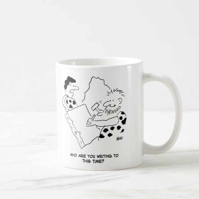 Mug Caveman Ecrire une lettre caricature (Droite)