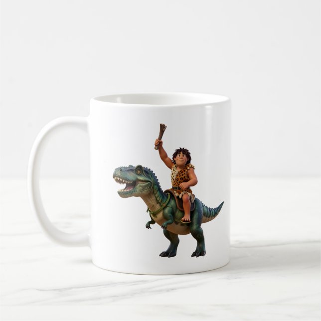 Mug Caveman Riding Dinosaur Cartoon Image (Gauche)