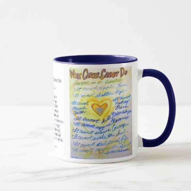 Mug Ce que le cancer ne peut pas faire Bleu & Or Texte (Droite)
