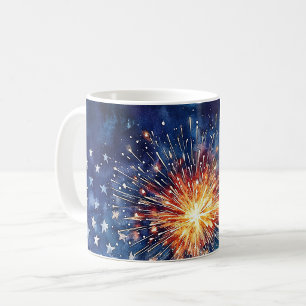 Mug Célébration de l'Amérique. Étoiles et feux d'artif
