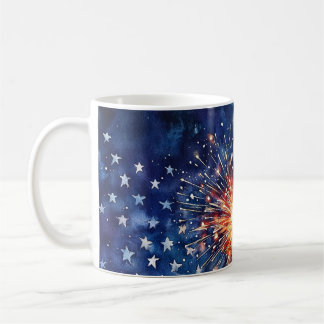Mug Célébration de l'Amérique. Étoiles et feux d'artif
