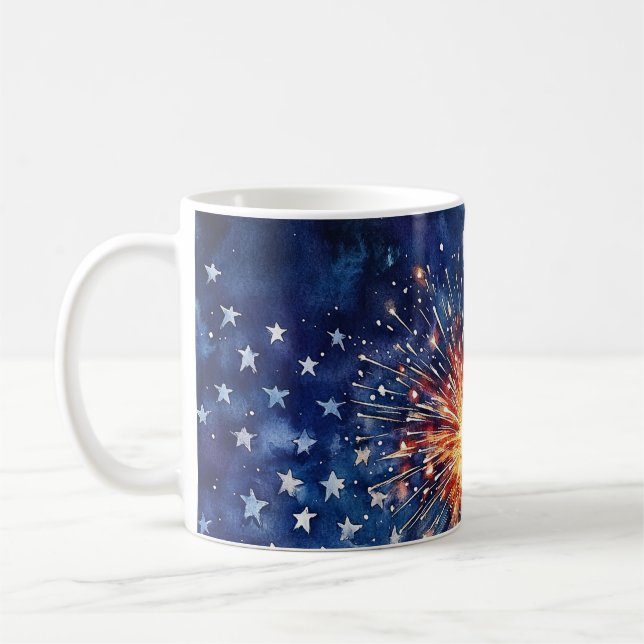 Mug Célébration de l'Amérique. Étoiles et feux d'artif (Gauche)