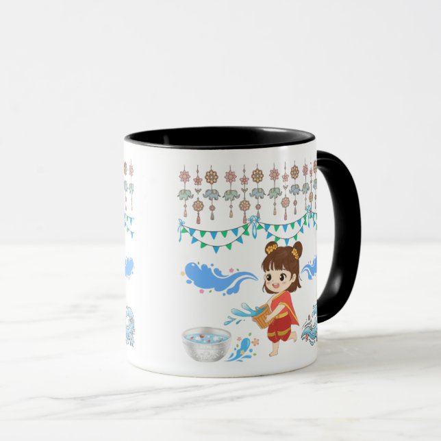 Mug Célébration de l'eau cristalline noir & blanc (Devant droit)