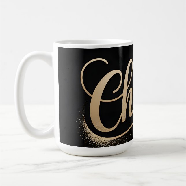 Mug Célébration de luxe : Écriture élégante en or (Gauche)