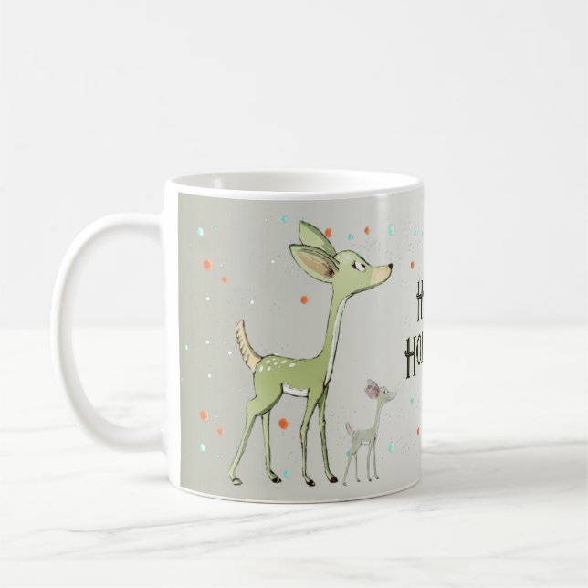 Mug Célébration de Noël Cerfs Verts Vacances Mignon (Gauche)