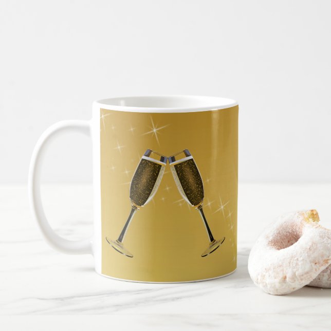 Mug Célébration des Lunettes de Champagne sur l'or (Avec donut)