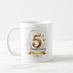 Mug Célébration du 5e anniversaire de mariage or éléga