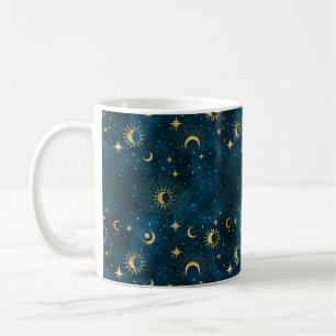 Mug Céleste Bleu et Or Starry Night Crescent Lune