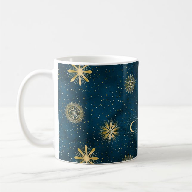 Mug Céleste Bleu et Or Starry Night Crescent Lune (Gauche)