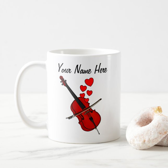 Mug Cello Red Hearts Cellist Musicien Personnalisé (Avec donut)