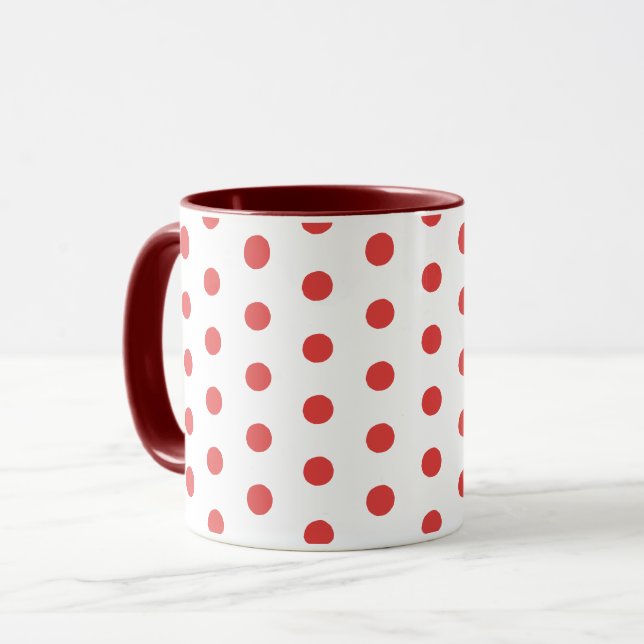 Mug Céramique Classique Rétro Rouge à Points (Devant gauche)