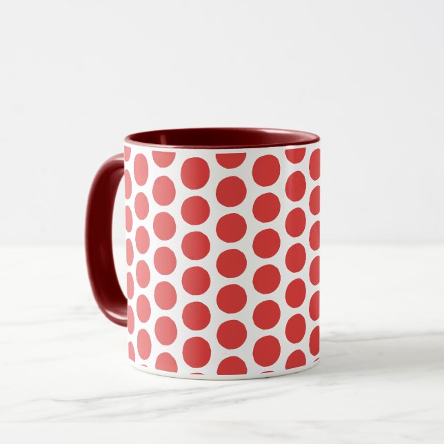 Mug Céramique Classique Rétro Rouge à Points (Devant gauche)