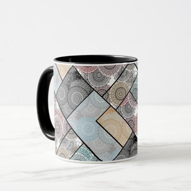 Mug Ceramique mosaique mandala cercles patchwork colle (Devant gauche)