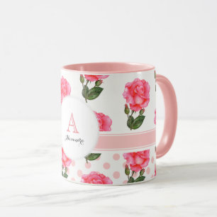 Mug Cercle de monogramme de point Polka Roses Roses Ro