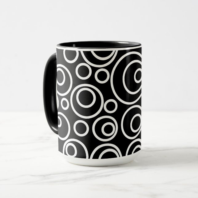 Mug Cercles blancs Design sur Noir (Devant gauche)